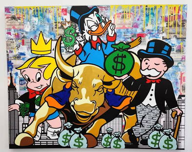 JOZZA 'WALL STREET' ORIGINAL ACRYLIC ON CANVAS 48'X60: Artist: Jozza Title: 'Wall Street' Year: 2023 Media: Original acrylic on canvas Size: 48x60 Inches Hand signed "Jozza" upper left also Signed, Titled, and ID numbered on the verso. Condition: In mint