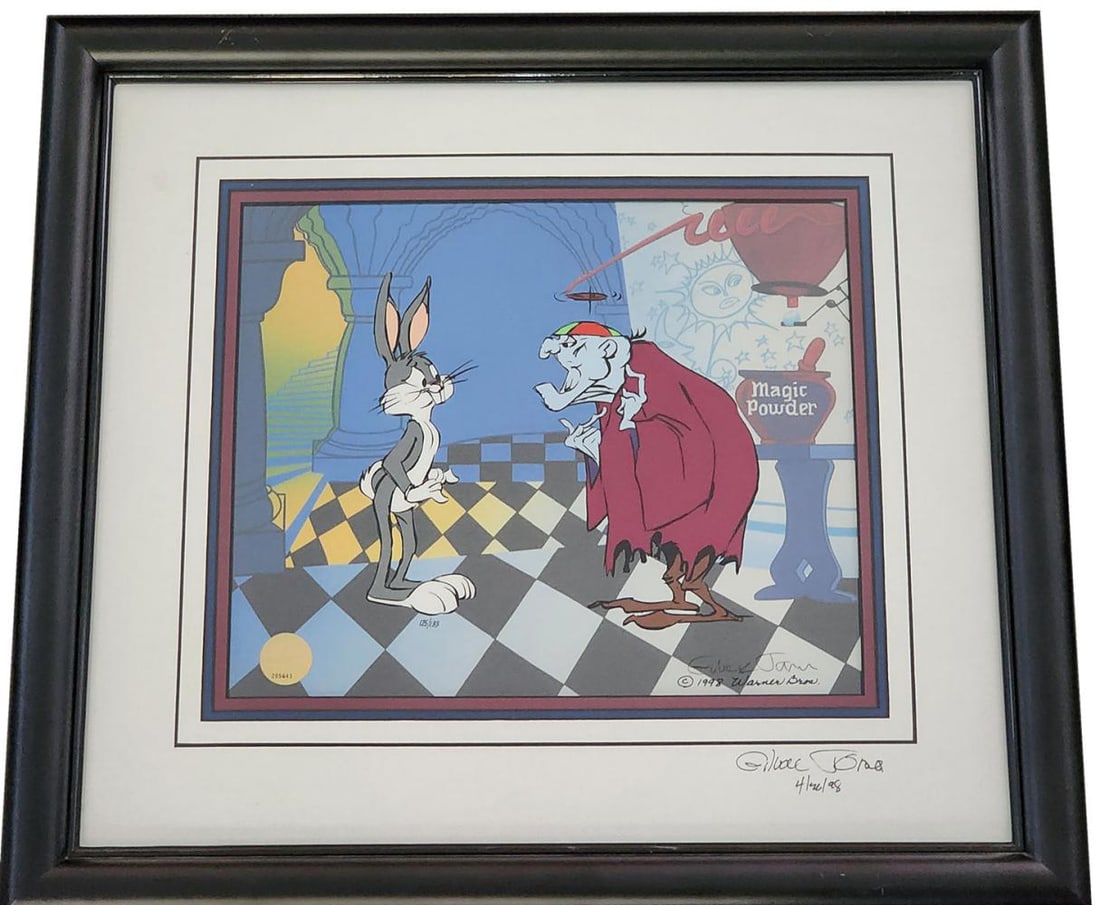 Disney Knight Mare Hare L/E Sericel 125/133: Disney Knight Mare Hare L/E Chuck Jones Sericel 125/133 Size-12.5 x 10.5 Creation Date- 4-1-1998 Limited Edition of 133 Original COA Included Condition- Excellent, Frame Comes as is, but it still in g