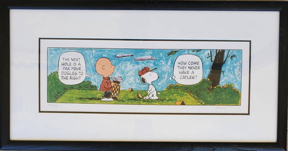 Charles Schulz "Catleg" 182/500 Framed, Lithograph: Artist: Charles Schulz Title: "Catleg" Size: 22" x 8" Technique: Lithograph Edition: 182/500 Release Date: 1994 Published by United Feature Sydicate with Original COA