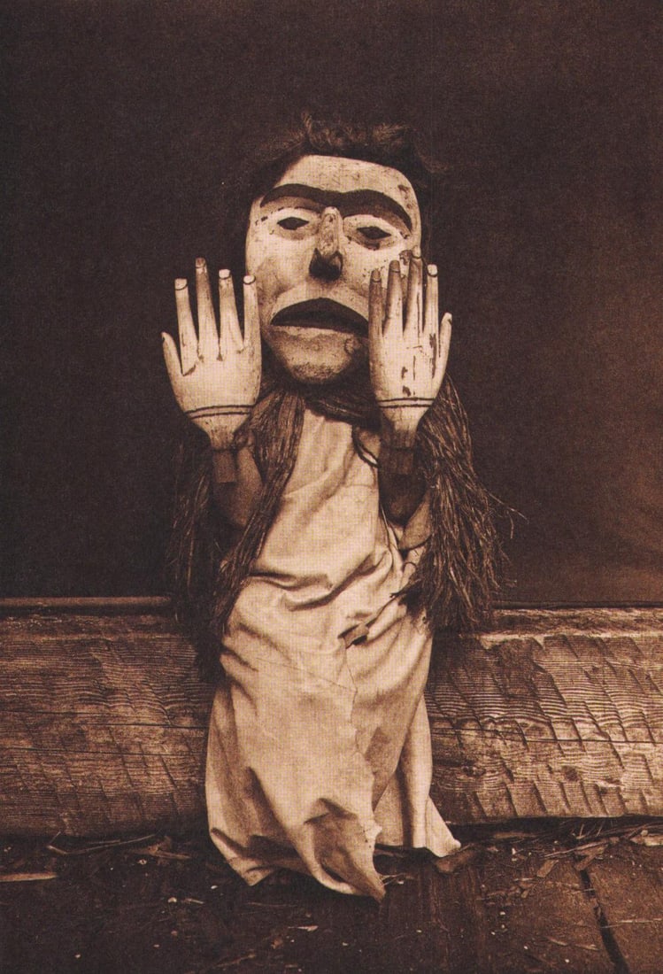 Edward S. Curtis, PLATE 34 (A Forest Spirit, The Bringer of Confusion), CA, 1914: Photographer: Edward S. Curtis (American, 1868 - 1952) - renowned photographer of the American West and the Native American Indian. Title: FIG. 45 Curtis Studio, (Edward S. Curtis and His Daughter Bet
