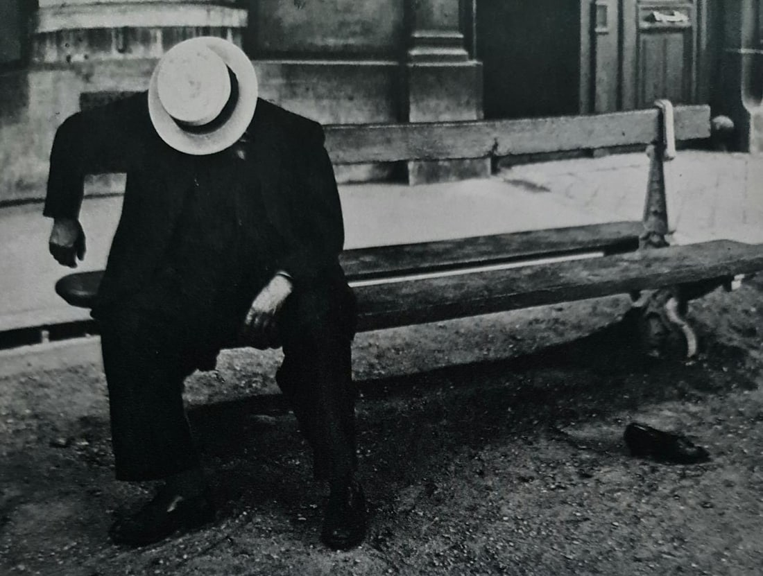 Brassai, Man Sleeping, 1932: Photographer: Brassa? (pseudonym of Gyula Halász, 1899 – 1984) - historically important Hungarian photographer, sculptor and filmmaker who rose to fame in France. Title: Man Sleeping Type Of Print:
