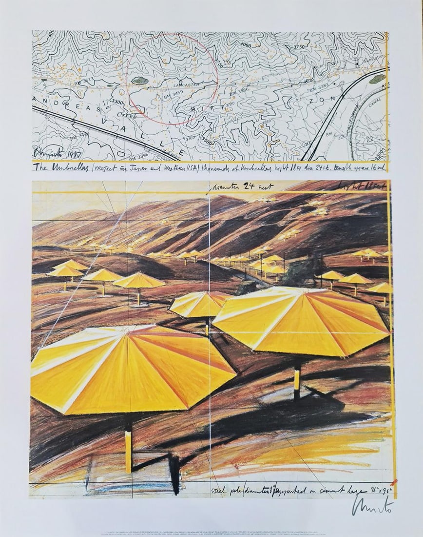 CHRISTO 'Yellow Umbrellas - 1987', HAND SIGNED OFFSET LITHOGRAPH (1 of 1)