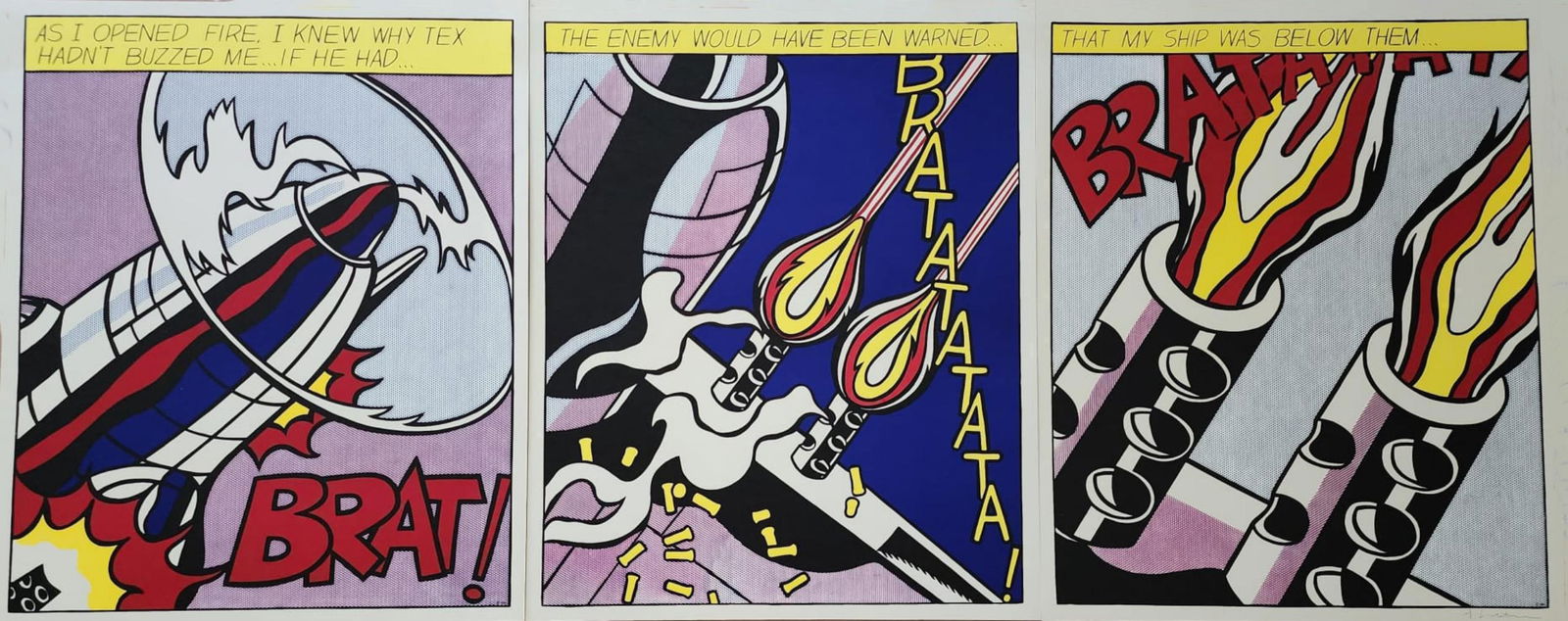 ROY LICHTENSTEIN 'AS I OPENED FIRE' TRIPTYCH SET OF 3, SIGNED (RIGHT PANEL) STEDELIJK MUSEUM 1966 (1 of 5)