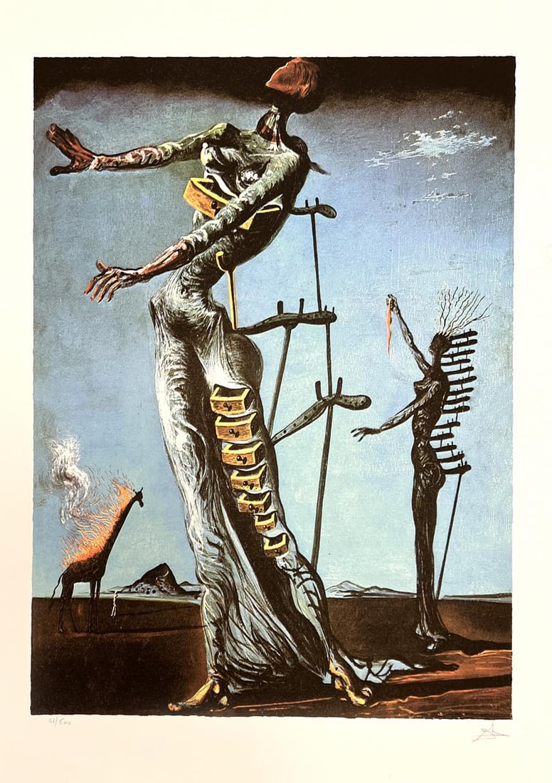 SALVADOR DALI (AFTER), BURNING GIRAFFE, LITHOGRAPH: Item Details Description Salvador dali (After) Burning Giraffe Lithograph Facsimile Signed, Lower Right Pencil numbered from the edition of 500 lower left, please note the edition number will be diffe
