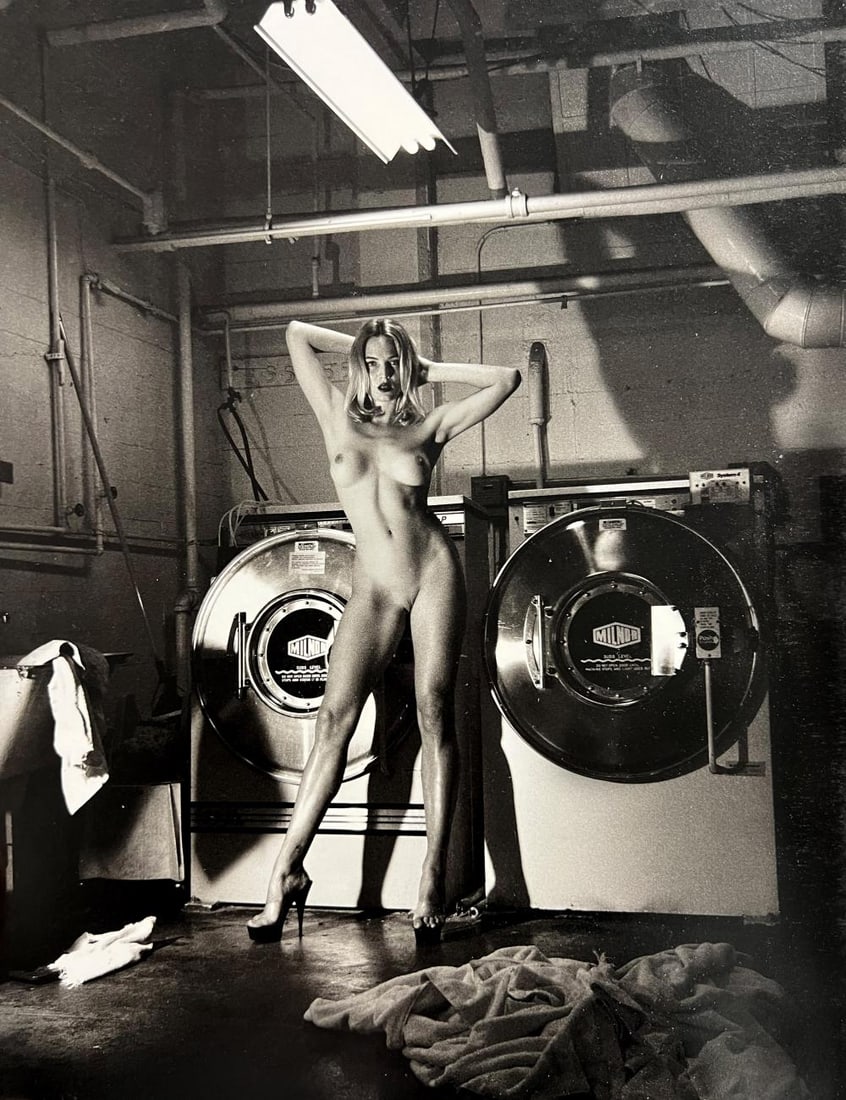 Helmut Newton, Domestic Nude III, In the laundry room, Rachel Williams, Chateau Marmont, Hollywood,: Photographer: Helmut Newton (Germany, 1920 - 2004) - best known for his erotically charged highly stylized images, Helmut Newton was one of the most influential fashion photographers of all time. Titl