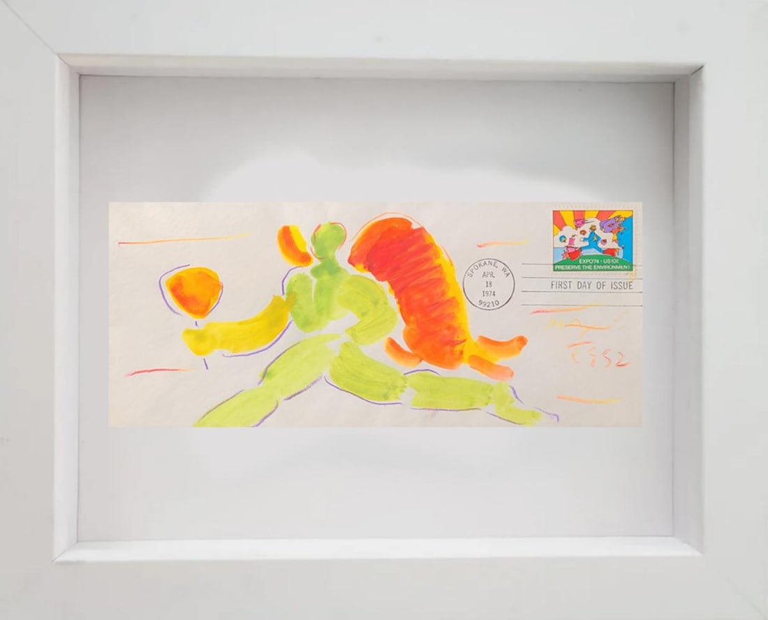 Peter Max, Orignal Watercolor on an Envelope, 1972/1992 (1 of 2)