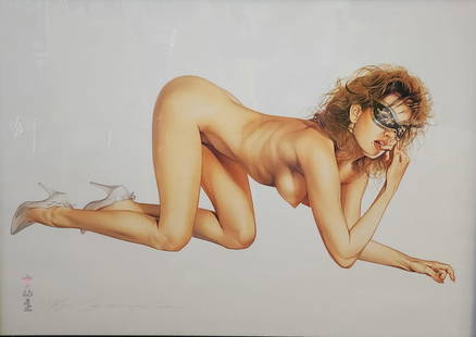 HAJIME SORAYAMA, Framed SIGNED & NUMBERED LITHOGRAPH: Hajime Sorayama Title: Female Hand Signed and Numbered Edition: xx/250 Medium: Offset lithograph Size: 38 x 27 INCHES Publisher: Robert Bane Publishing, Hollywood, Ca In excellent condition A