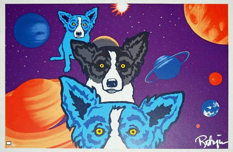 George Rodrigue - Tiffanys Universe, Serigraph Signed & Numbered: George Rodrigue - Blue Dog "Tiffanys Universe" 1993 Serigraph Dimensions: 16" X 23" Edition: 89/90 Hand Signed & numbered by the artist The artwork is in excellent condition Certificate of Authenticit