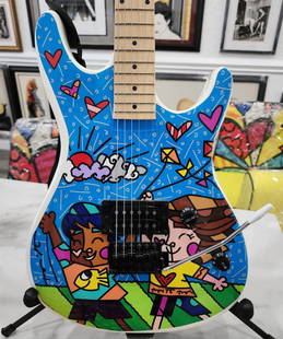 Romero Britto, Signed, one of a kind electric Viper guitar: Artist: Romero Britto Signed one of a kind, 'Viper' electric guitar by BGuitars. The guitar helped to raise 1M dollars for Lauren's kids foundation - An organization that educates adults and