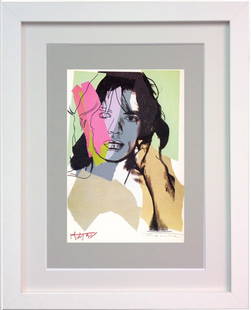 Andy Warhol, 'Mick Jagger FSII.140', Framed Announcement-card, 1975: Artist: Andy Warhol. Title: 'Mick Jagger' FS II.140 Framed Announcement card. Medium: Lithograph Size: Image size: 6" x 4" Framed: 10" x 8" Year: 1975 Description: Signed and numbered on the plate by