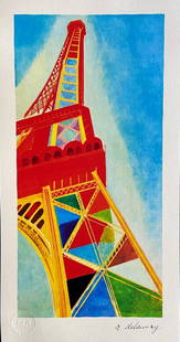 ROBERT DELAUNAY 'EIFFEL TOWER' 1985, LIMITED EDITION LITHOGRAPH: Description Robert Delaunay ''Eiffel Tower" Lithograph printed by Editori Francesi Riuniti in 1985. Signed Robert Delaunay on the plate. The work measures 25 x 48 cm Edition of 175 ? EFR, Paris Condit