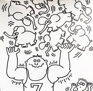 KEITH HARING, UNTITLED VII, LITHOGRAPH - 1985: Description Artist: Keith Haring Title: Untitled VII Year: 1985 Dimensions: 11.5 in. by 11 in. Edition: From the rare limited edition of 300 Publisher: Keith Haring POP Shop NYC Medium: Lithograph on