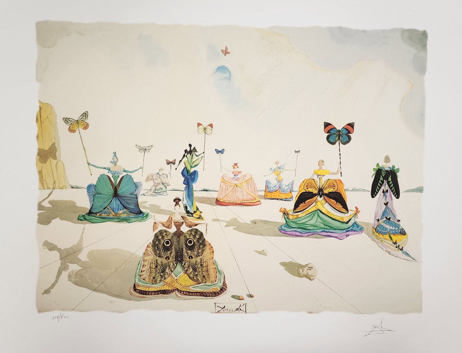 Salvador Dali, 'Woman with a butterfly', Facsimile: Artist: Salvador Dali. Title: 'Woman with a butterfly' Dimensions: 27 in. by 20in. Condition- Excellent Plate Signed and Numbered Type: serigraph on deckle edged paper Buyers Premium- 25% Salvador Dal