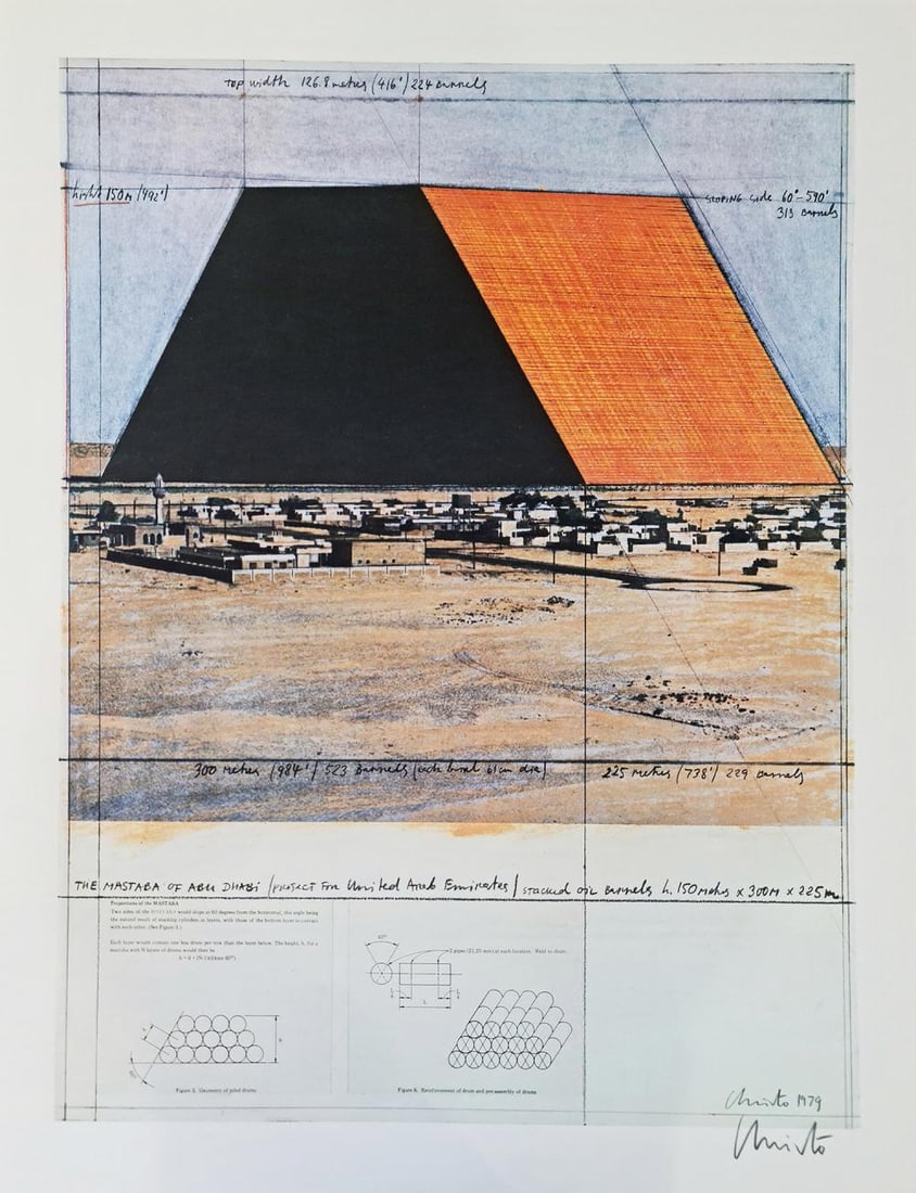 CHRISTO 'Mastaba of Abu Dhabi - 1986', HAND SIGNED OFFSET LITHOGRAPH (1 of 1)