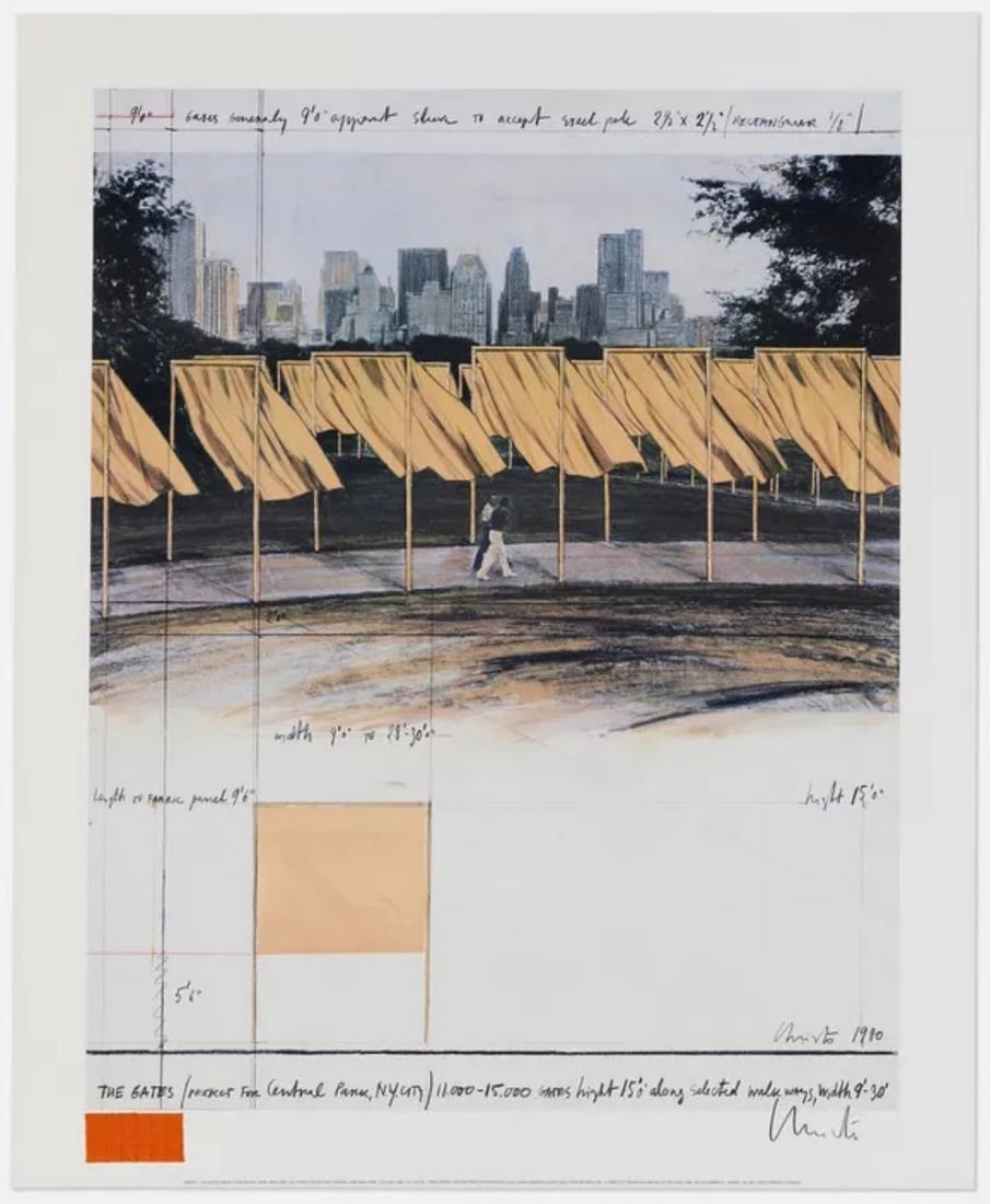 Christo 'The Gates-Central Park - 1986', Hand signed Offset Lithograph (1 of 2)
