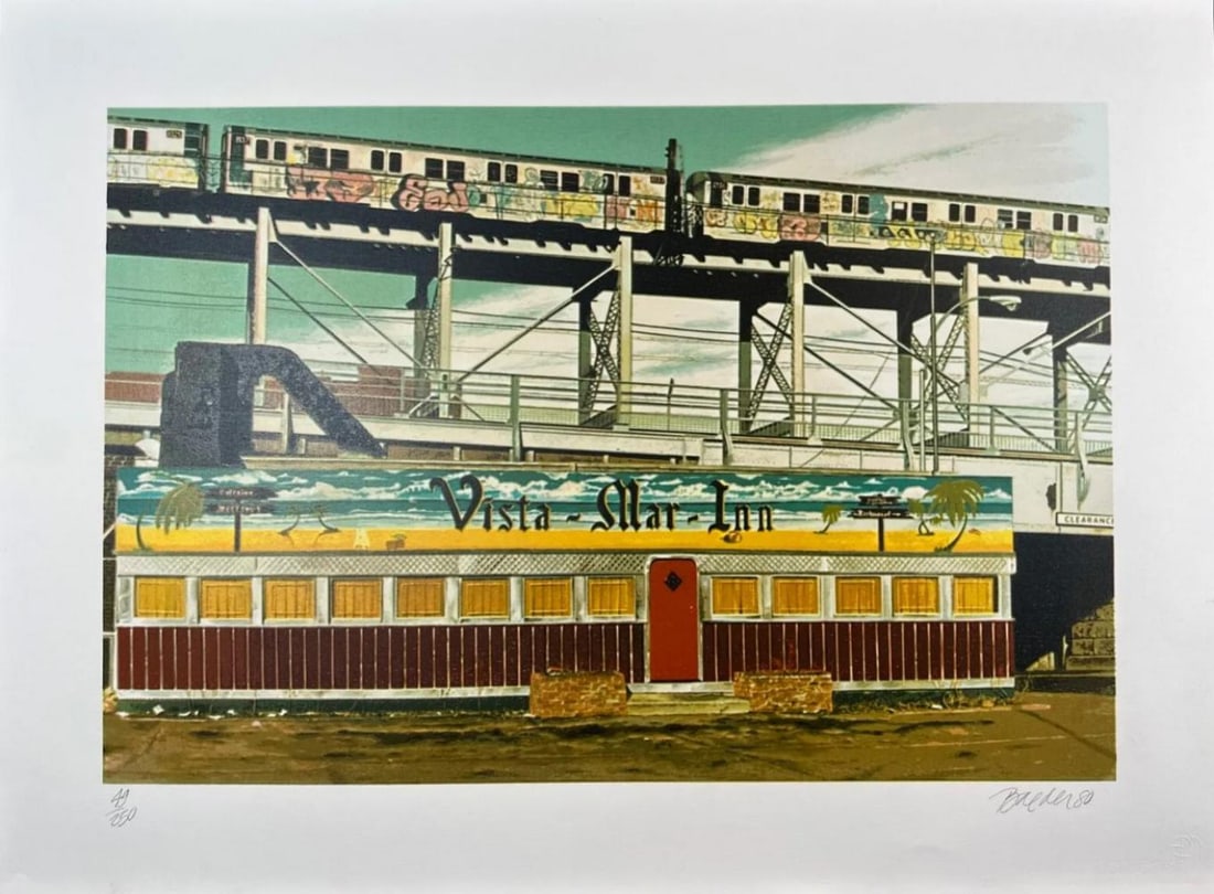 John Baeder, Vista Mar Inn, Signed & Numbered Screenprint: Artist: John Baeder Title: Vista Mar Inn Medium: Screenprint Signed: Hand Signed Edition: From the edition of 250 Measurements: 22 x 30 Condition: Excellent John Baeder is an American painter, conside