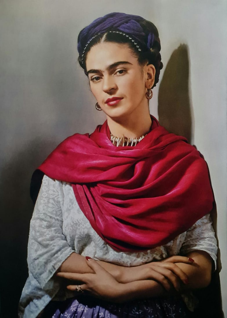 Frida Kahlo, Portrait: Subject: Portrait Subject/Title- Frida Kahlo Photos Type Of Print: Authentic Vintage Sheet Fed Photogravure/Heliogravure Date Of Print: 2021 Publisher: Taschen GmbH Paper: Medium weight, clay coat - s