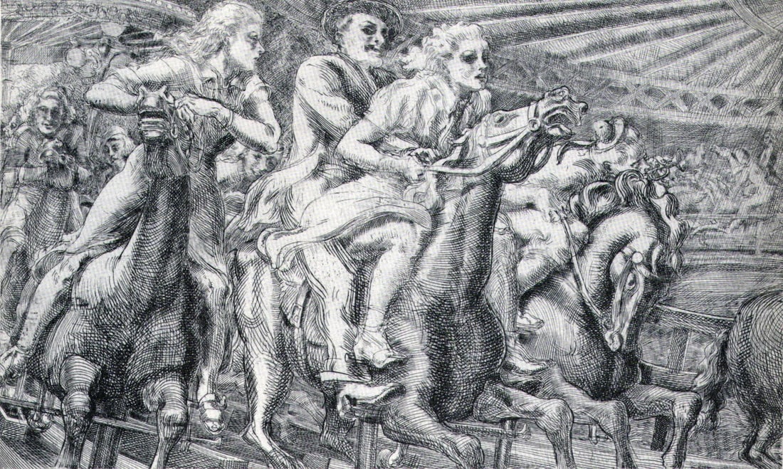 Reginald Marsh, Merry Go Round, 1930: Artist: Reginald Marsh Title: Merry Go Round Date Of Negative: 1930 Type Of Print: Vintage Photogravure/Lithograph, Printed from the original plate Date Of Print: 1939 (82 years old print) Paper: Medi
