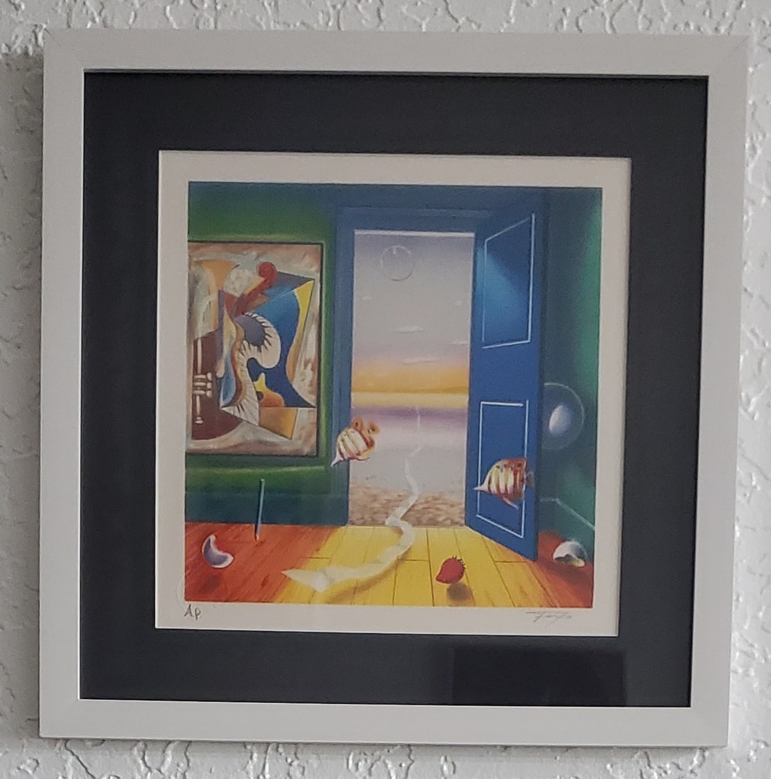 FRAMED FERJO- "BLUE DOOR" LITHOGRAPH, SIGNED & NUMBERED AP. FERJO COA (1 of 2)