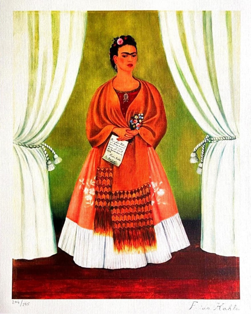 FRIDA KAHLO 'SELF-PORTRAIT DEDICATED TO LEW TROTSKY - 1986': Description Frida Kahlo "Self-Portrait as Tehuana" Lithograph from an original work by Frida Khalo, printed in 1986 Size- 32 x 42 cm 275 hand-numbered copies The progressive number may be different fr