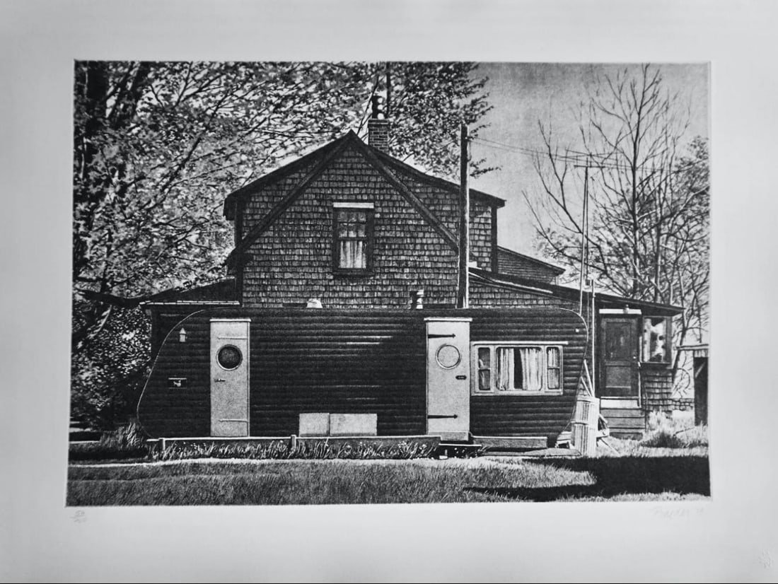 John Baeder, House W/ Trailer, 1979, Screenprint: Artist: John Baeder Title: House With Trailer Medium: Screenprint Signed: Hand Signed Year: 1979 Edition: Edition of 200 Measurements: 22" x 30" Condition: Excellent John Baeder is an American painter