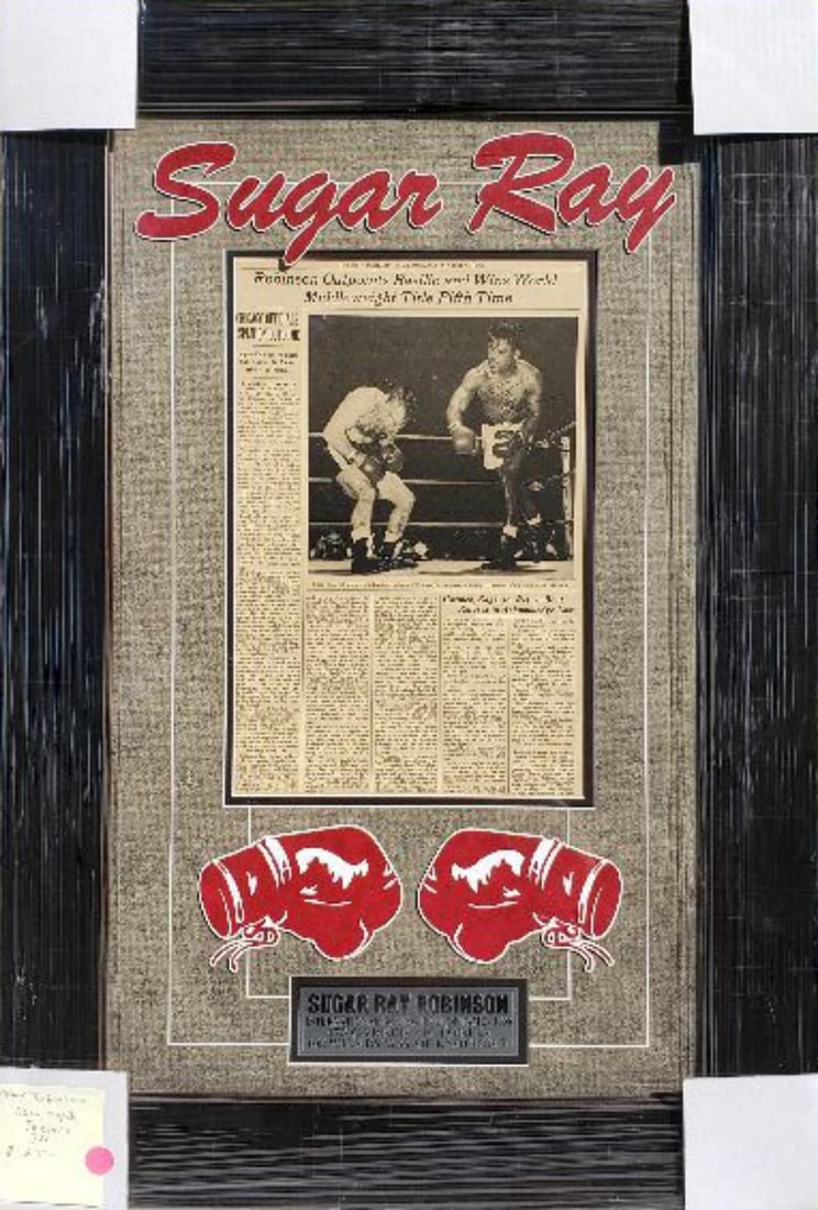 Sugar Ray Robinson, Hand Signed Newspaper 1958 Jsa Certified, Framed (1 of 2)