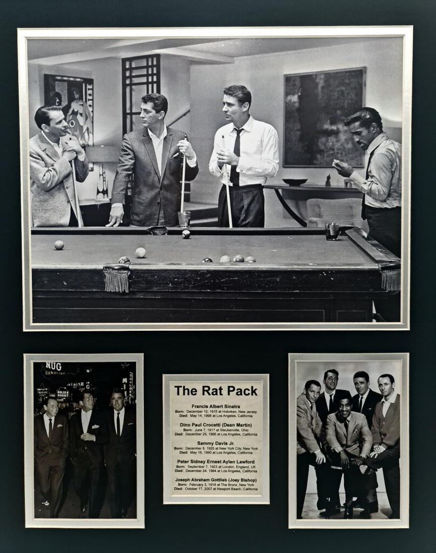 The Rat Pack Thru The Years Trio of Photos: Subject: The Rat Pack Thru The Years Photo Trio Description: Francis Albert Sinatra, Dino Paul Crocetti (Dean Martin), Sammy Davis Jr., Peter Sideny Ernest Aylen Lawford,Joseph Abraham Gottlieb (Joey