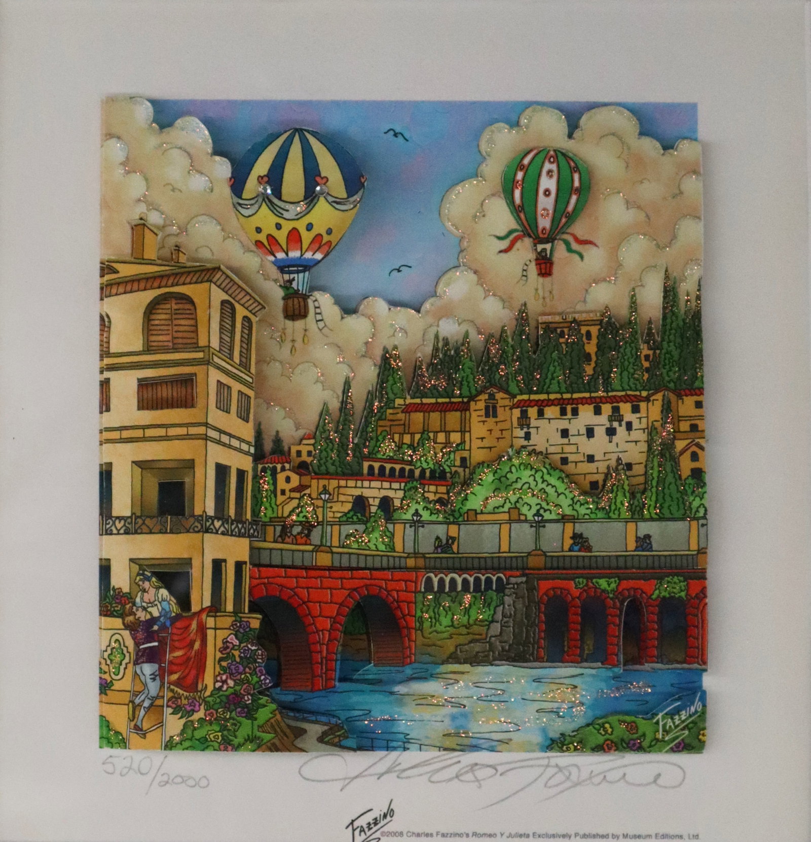 Charles Fazzino 3D Romeo and Juliet Signed And Numbered Framed: Artist: Charles Fazzino Title: Romeo And Juliet Medium: 3D Construction Serigraph Measurements- 5.5 x 5 Edition: 520/2000 Buyers Premium- 25% Condition:Excellent.