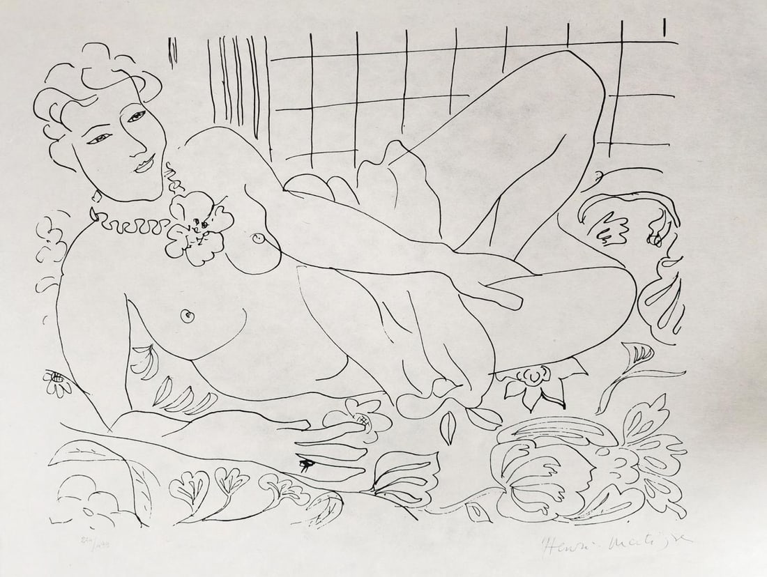 Henri Matisse - Reclining Nude, Lithograph On Japon - 1960: Henri Matisse Reclining Nude Lithograph on Japon hand-made paper 1960 Size: 18x24 inches Framed Approx.: 28x34 inches Signed in the plate, numbered in pencil from the edition of 499, Dry stamp of the