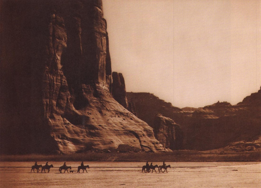 EDWARD S. CURTIS, PLATE 12 CANON DE CHELLY NAVAHO, 1904: Photographer: Edward S. Curtis (American, 1868 - 1952) - renowned photographer of the American West and the Native American Indian. Title: FIG. 45 Curtis Studio, (Edward S. Curtis and His Daughter Bet