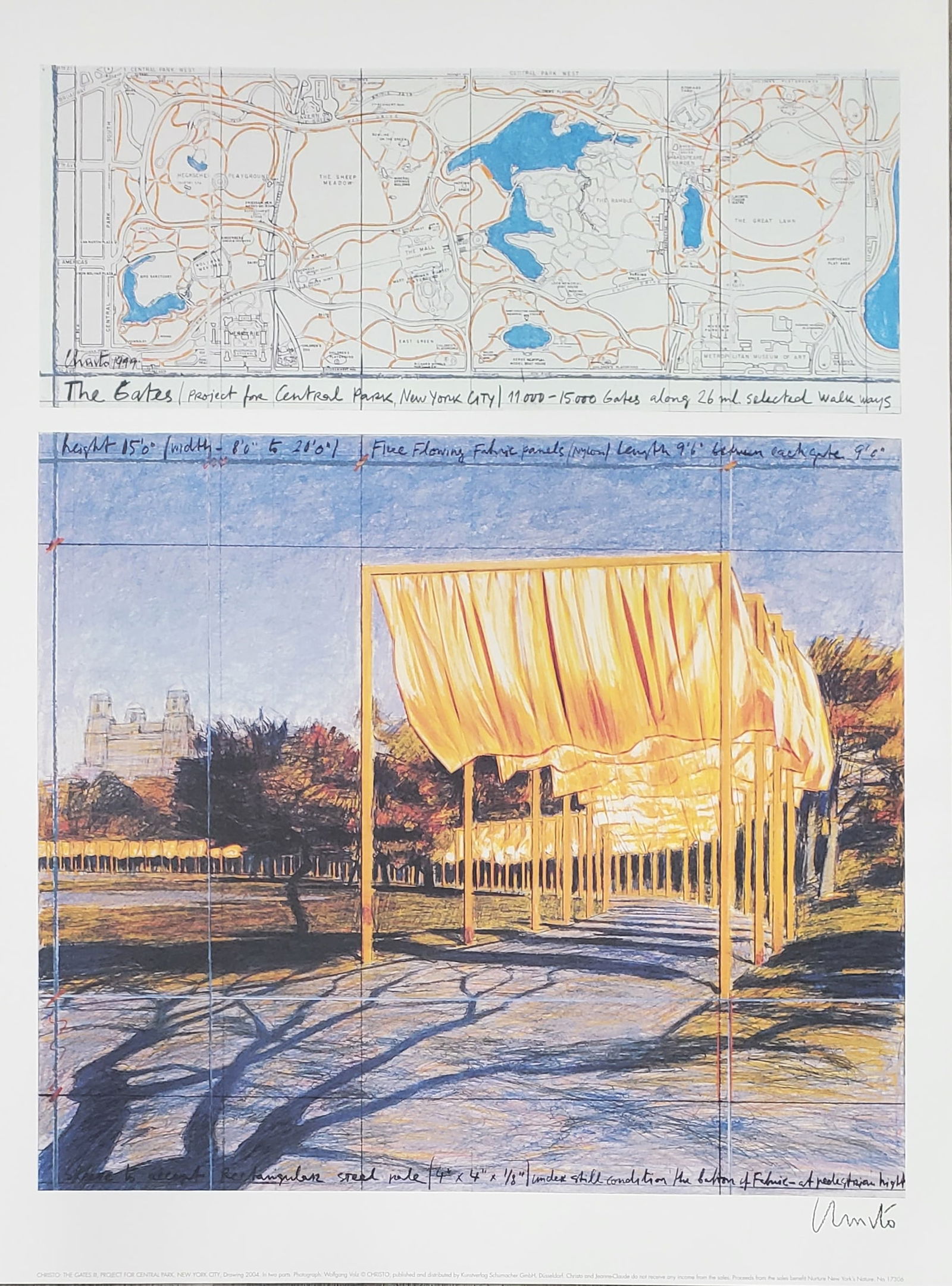 CHRISTO 'The Gates III - 2004', HAND SIGNED OFFSET LITHOGRAPH (1 of 3)