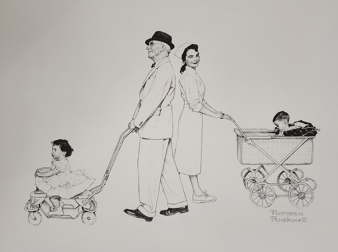 Norman Rockwell, Grandfather Wheeling Baby - c.1962 (1 of 1)