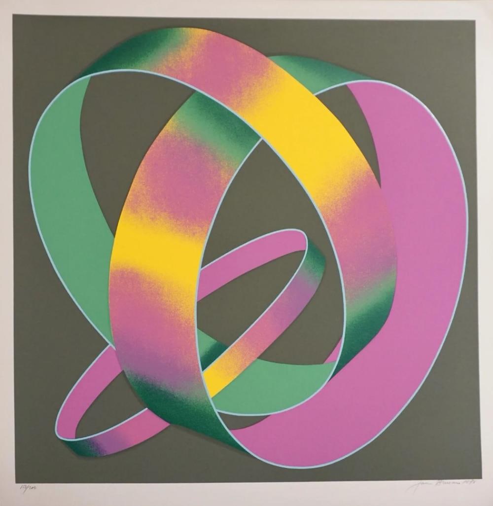 Jack Brusca, 'Whisper Theme: A Trilogy', Limited Edition Silkscreen: Artist: Jack Brusca (1939-1993) Title: Whisper Theme: A Trilogy Medium: Silkscreen Signed: Hand Signed Edition: Edition of 200 Measurements: 26.5" x 25.5" Condition: Excellent Jack Brusca an American