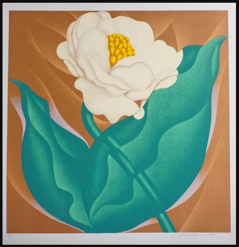 Jack Brusca, Globe Flower Mid Century: Artist: Jack Brusca (1939-1993) Title: Globe Flower Medium: Silkscreen Signed: Hand Signed Year: 1978 Edition: Edition of 200 Measurements: 26.5" x 25.5" Condition: Excellent Jack Brusca an American a