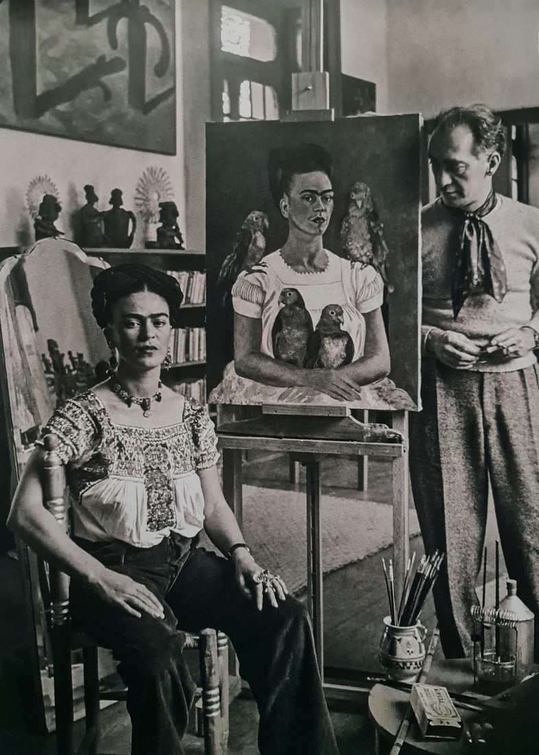 Frida Kahlo, Frida With Self Portrait: Subject: Frida with self portrait Subject/Title- Frida Kahlo Photos Type Of Print: Authentic Vintage Sheet Fed Photogravure/Heliogravure Date Of Print: 2021 Publisher: Taschen GmbH Paper: Medium weigh