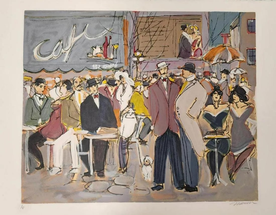 Isaac Maimon 'Cafe Oscar' Serigraph, Signed & Numbered Ap, Publisher Coa (1 of 1)