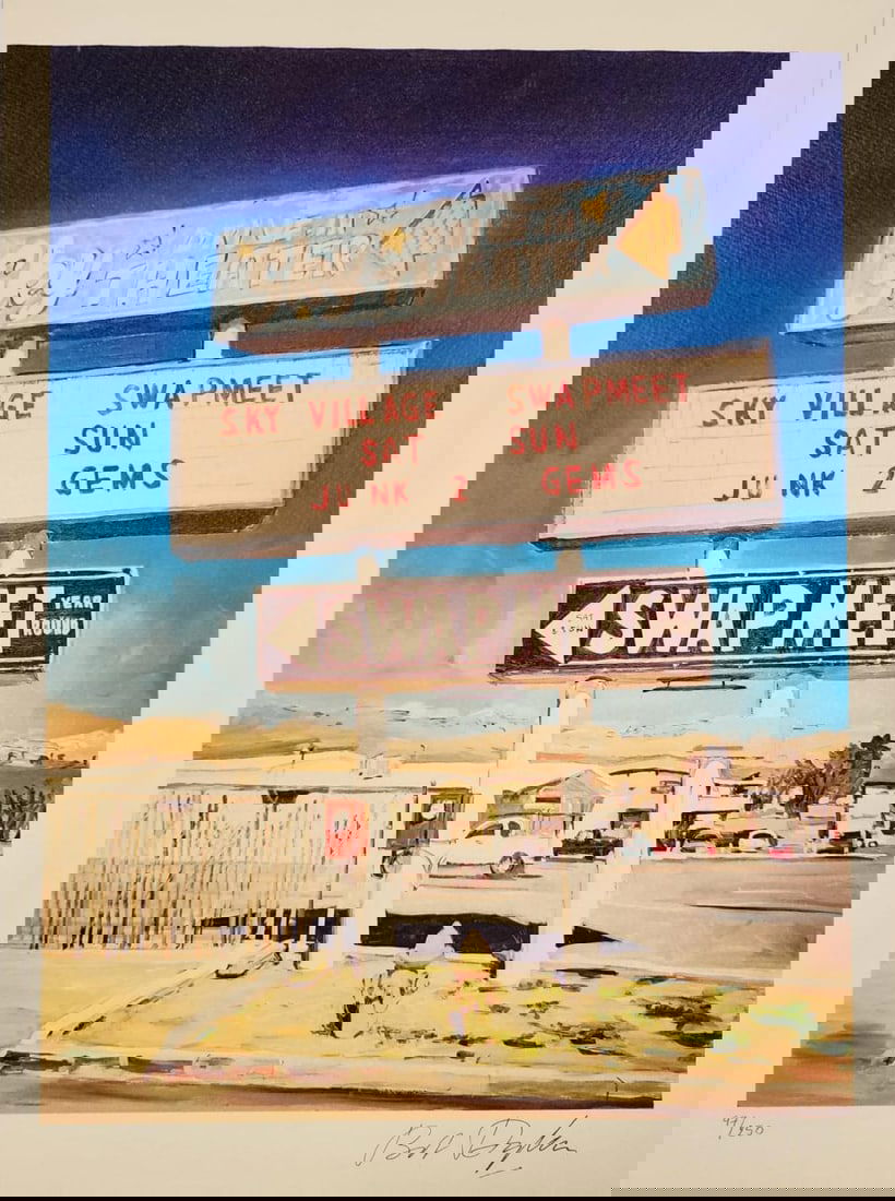 Bob Dylan, 'Abandoned Drive-In, Yucca Valley', Limited Edition Litograph: Description BOB DYLAN 'Abandoned drive-in, Yucca Valley' 'Retrospectrum', traveling exhibition, Tulsa, Shanghai, Miami, Rome Lithograph on paper Size- 30 x 40 cm. Edition of 250, Numbered in pencil Bo