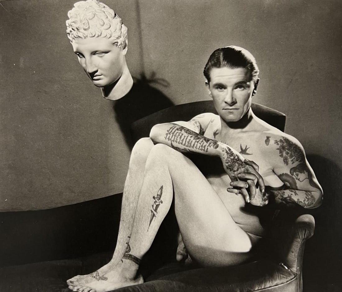 George Platt Lynes, Nude Man With Fragment Of A Sculpture, 1934: Photographer: George Platt Lynes (American 1907 - 1955), Internationally renowned photographic artist, best known for portraiture, fashion, dance & nude studies. Title: Nude Man With Fragment Of A Scu