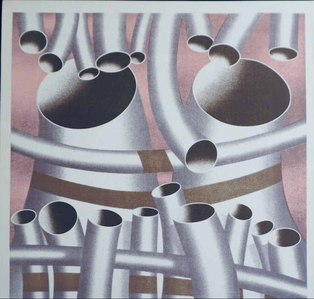 Jack Brusca, Pipes, Hand-Signed & Numbereded Serigraph Abstract: Artist: Jack Brusca (1939-1993) Title: Pipes Medium: Serigraph Signed: Hand Signed Edition: From the edition of 200 Measurements: 26 1/2" x 25 1/2" Condition: Excellent Jack Brusca an American artist,