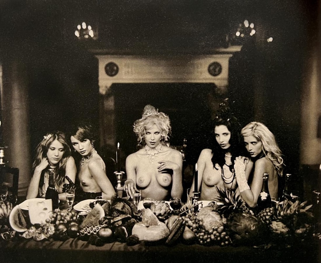 Marc Lagrange, Five Women At Dinner, 2007: Photographer: Marc Lagrange was a Belgian photographer known for his nude portraits of female figures. Lagrange created dream-like and fantastical narrative pictures populated by beautiful nudes that