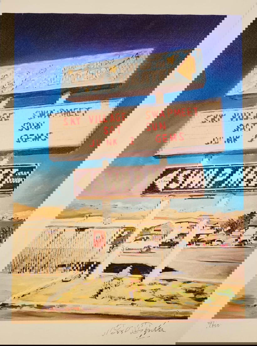 Bob Dylan, 'Abandoned Drive-In, Yucca Valley', Limited Edition Litograph: Description BOB DYLAN 'Abandoned drive-in, Yucca Valley' 'Retrospectrum', traveling exhibition, Tulsa, Shanghai, Miami, Rome Lithograph on paper Size- 30 x 40 cm. Edition of 250, Numbered in pencil Bo