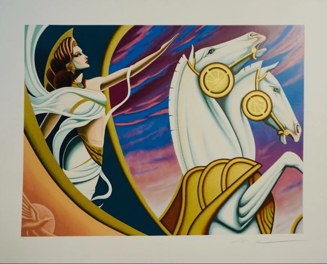 Moser, Heroes, Hand-Signed & Numbered: Artist: Moser Title: Pursuit of Illusions Medium: Serigraph with Gold Foil Stamping Signed: Hand Signed Edition: From the edition of 325 Measurements: 36.5 x 27.5 Condition: Excellent Moser was an Ame
