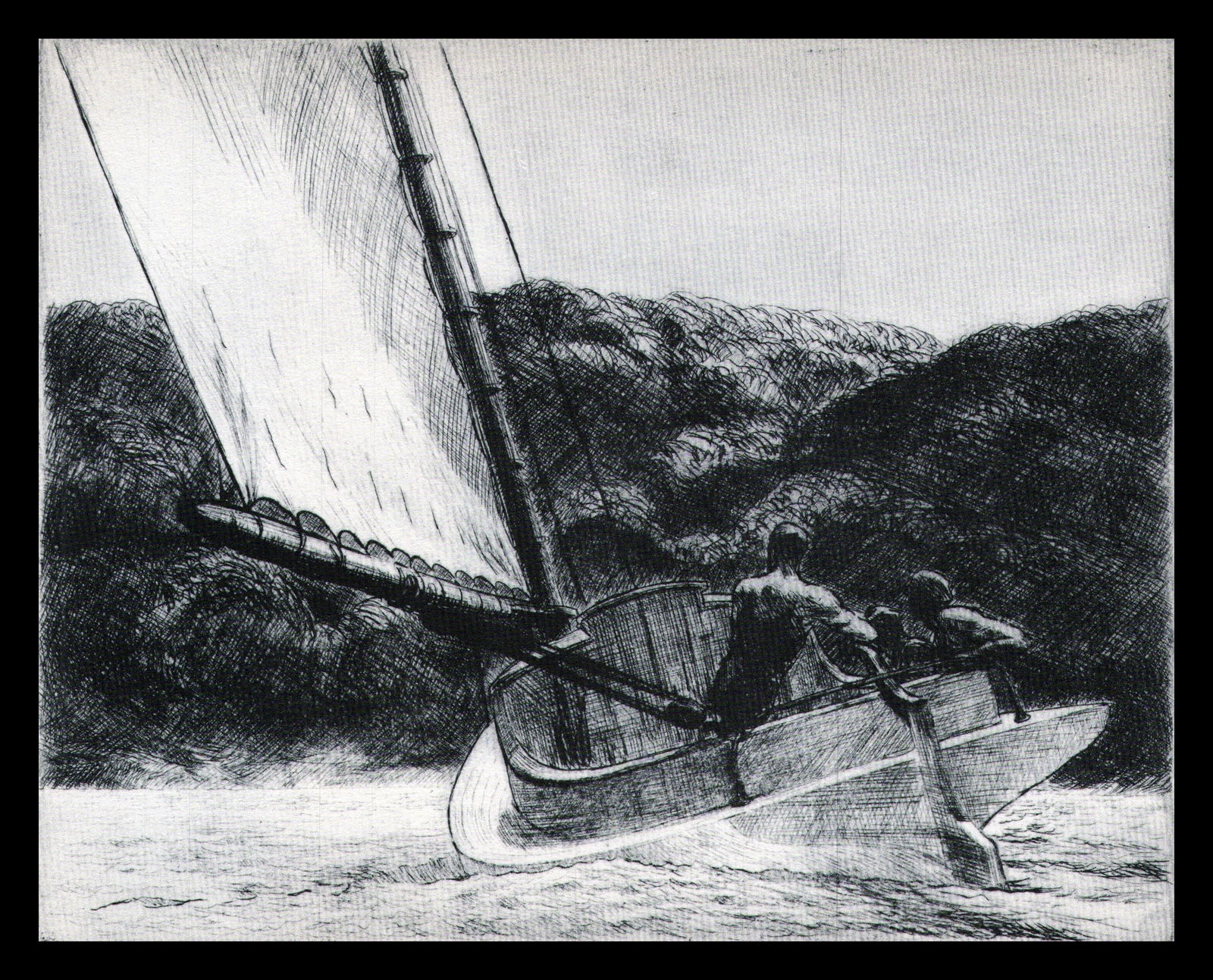 Edward Hopper, The Catboat, 1922: Artist: Edward Hopper Title: The Catboat Date Of Negative: 1922 Type Of Print: Vintage Photogravure/Lithograph, Printed from the original plate Date Of Print: 1939 (82 years old print) Paper: Medium w