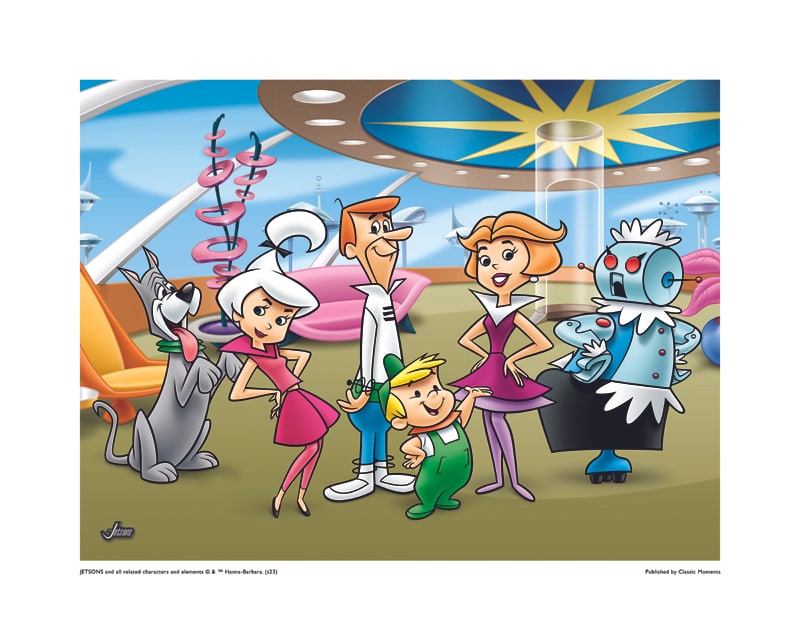 Warner Bros, Hanna-Barbera, The Jetson'S, "The Entire Family ", 16" X 20": Title: The Jetson's, The Entire Family Subject: The Jetson's Publisher: Classic Moments Type: Animation Giclee Paper: MT600 Year Produced: Circa 2000-2010 Size: 16" x 20" Condition: Excellent Licensed