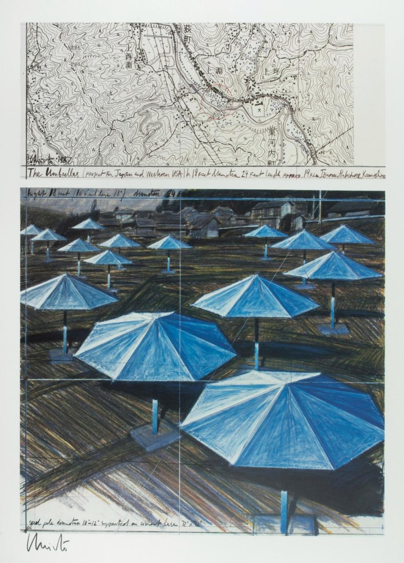 Christo 'The Umbrellas, Joint Project For Japan And The U.S.A. (Blue), 1987' Hand Signed (1 of 2)