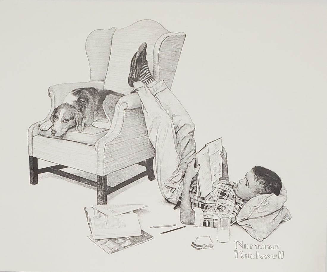 Norman Rockwell, Teenager Studying- C. 1960 (1 of 1)