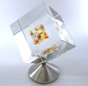 Jon Kuhn, 'Golden Sun', 5-Layers 3D Cube Glass Sculpture on rotating base, 2024