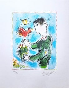 Marc Chagall, 'Day Break', Signed Limited Edition Lithograph In Colours, 1983
