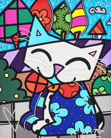Romero Britto, 'Midnight Cat', Signed Limited Edition Digital Print On Canvas
