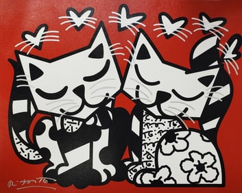 Romero Britto, 'Cats Romance', Signed Limited Edition Canvas Giclee